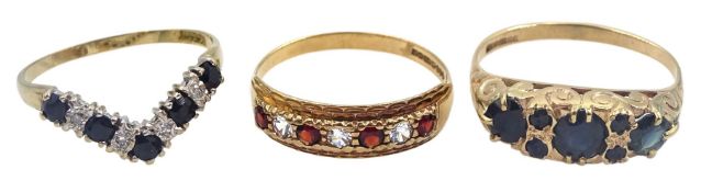 Gold sapphire and diamond wishbone ring