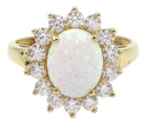 14ct gold opal and cubic zirconia cluster ring