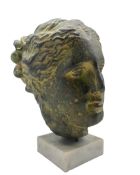 Patinated plaster bust modelled as Artemis Diana on square marble plinth