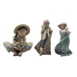 Pair of Lladro Gres figures from the Children with Animals series 'Mountain Shepherd' No2163 and 'My