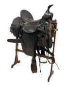 19th/ early 20th century Western leather stock saddle with tooled decoration