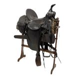 19th/ early 20th century Western leather stock saddle with tooled decoration