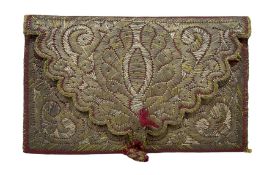 18th century Moroccan leather pocket book embroidered with silver metal thread