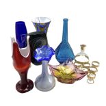 Collection of Murano and art glass including a blue/brown glass vase in the style of Moretti H36cm