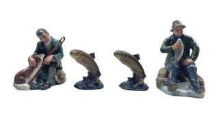 Two Royal Doulton figures 'A Good Catch' and 'The Master' together with two Beswick Trout figures (4