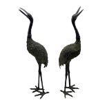 Pair of 19th/ early 20th century Japanese bronzed Cranes