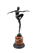 Bronze figure of a dancer after J. Philipp on a variegated vase