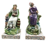 Pair of early 19th century Staffordshire Pearlware figures of 'Elijah' and 'Widow'