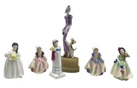 Art Deco pottery figure of a woman with a Fox Terrier by her feet