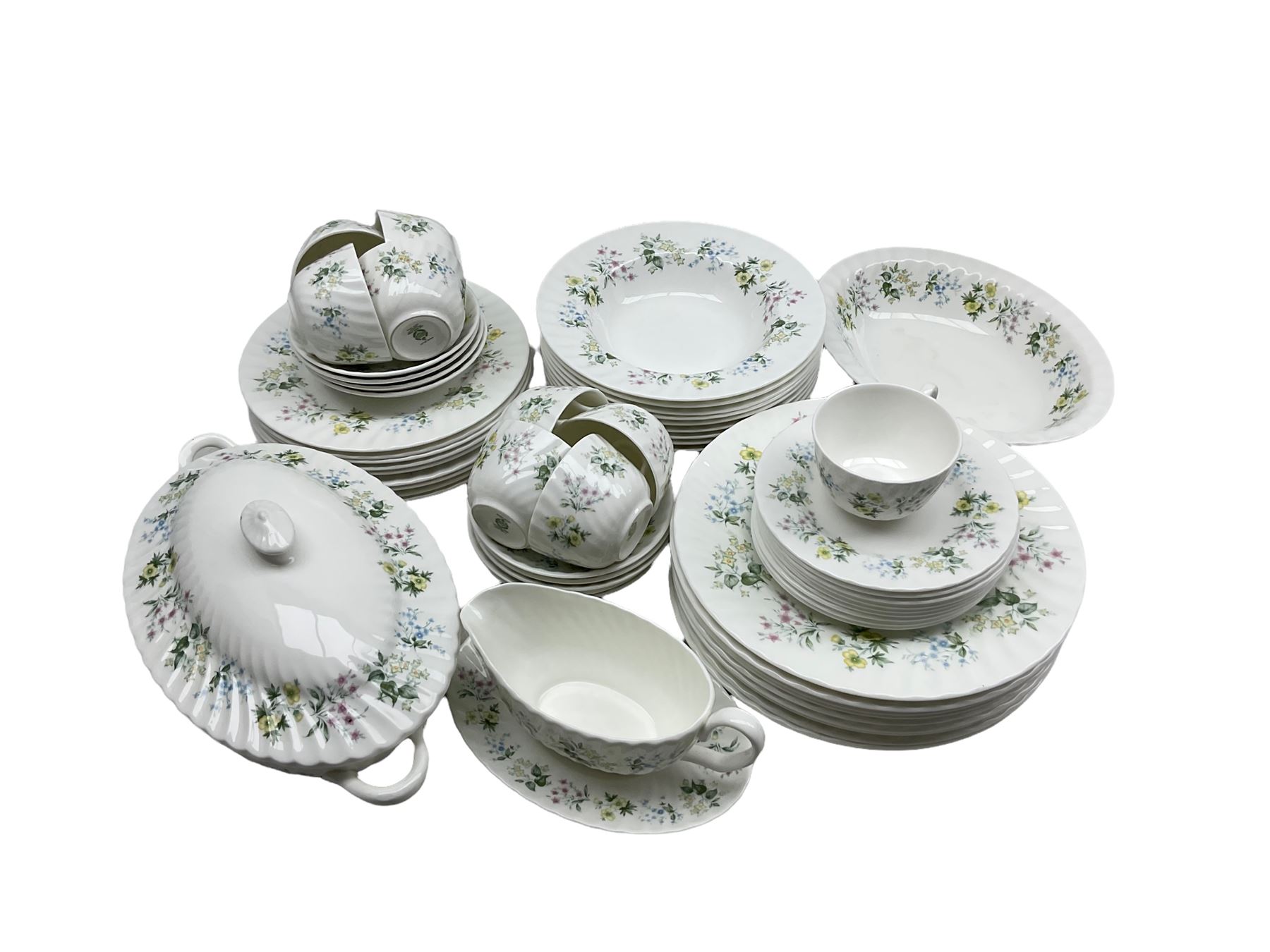 Minton 'Spring Valley' pattern dinner and tea service for nine place settings