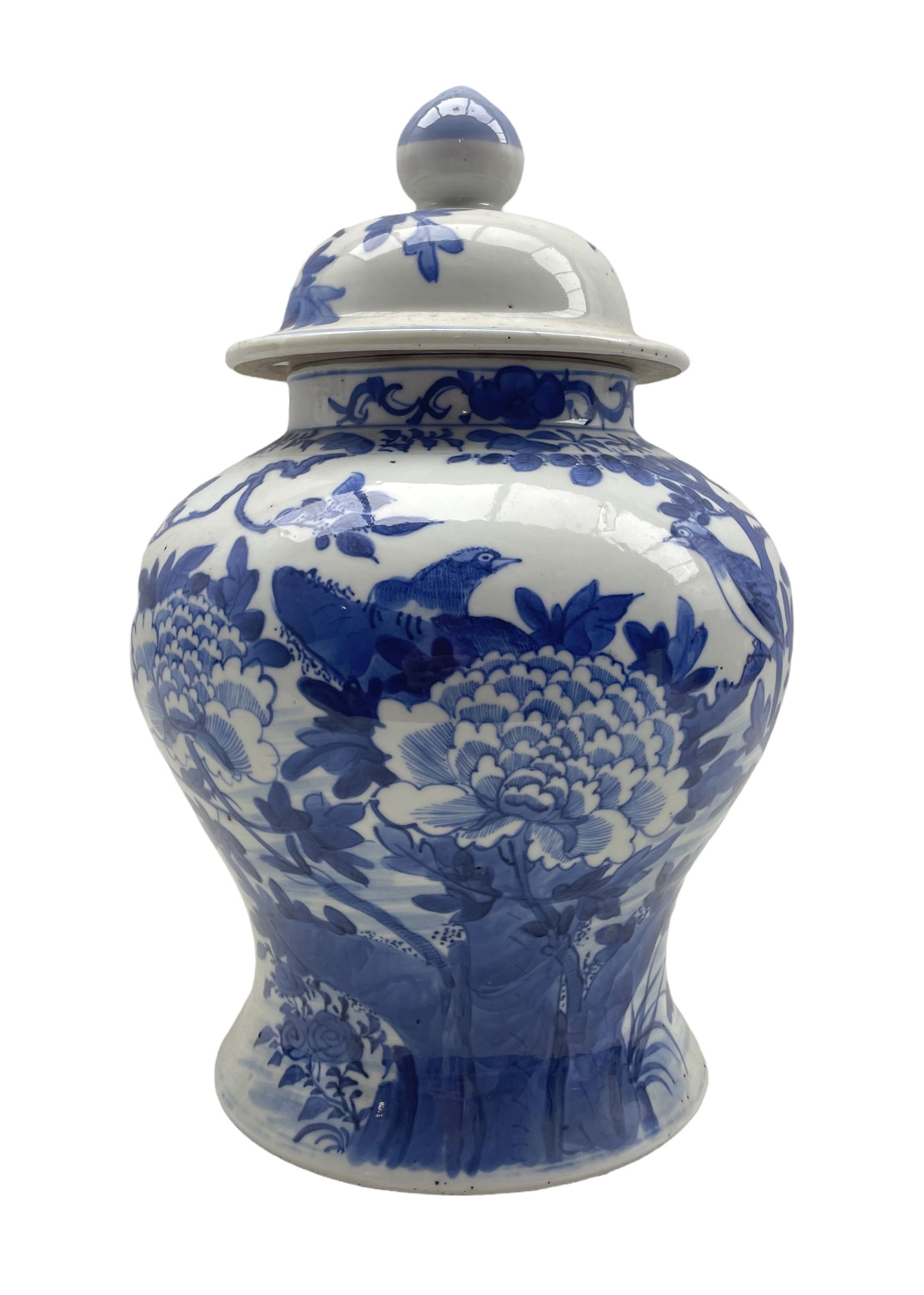 Late 19th/ early 20th century Chinese blue and white vase and cover of inverted baluster form