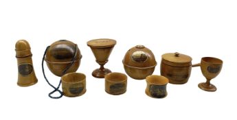 Group of Mauchline ware to include two string boxes for Ventnor from the Sea and Carlisle Castle fro