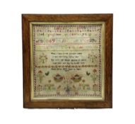 Early Victorian needlework sampler worked with the alphabet