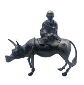 Chinese bronzed 'Scholar on Buffalo' censer and cover