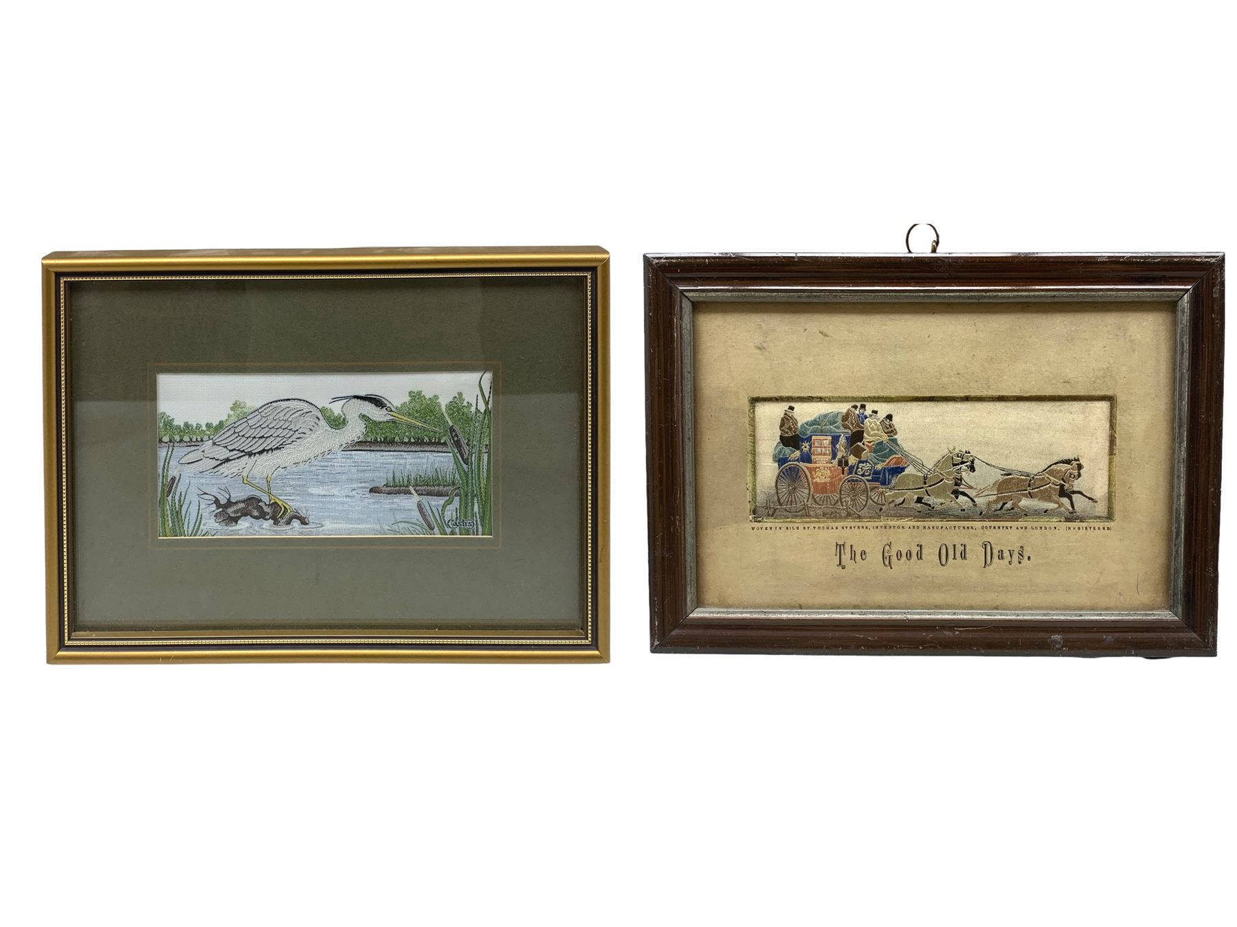 19th century woven silk Stevengraph 'The Good Old Days' 15cm x 5cm and a woven silk picture of a Her