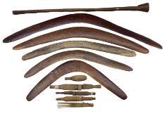 Three Australian Aboriginal boomerangs with ridged decoration