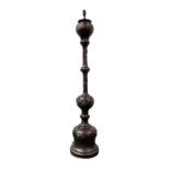 Early 20th century Japanese bronze standard lamp of baluster design decorated with a raised pattern