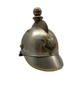 19th century German brass firefighter's helmet the brass comb with ball finial above a shield shaped