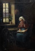 B Davies (British 19th century): Welsh Woman Reading in Cottage