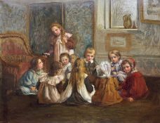 Eleanor Barton (British fl.1898-1906): Victorian Children Sitting in the Drawing Room