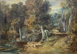 George Richard Vawser (British 1800-1888): 'Shepherd and Flock near a Crossroad'