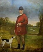 English Naive/Primitive School (19th century): Full Length Portrait of Huntsman in Riding Attire wit