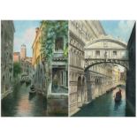 G Marini (Italian 20th century): Venetian Canal Scene with Gondoliers