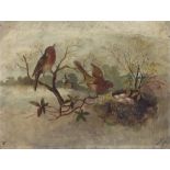 H Swann (British 1818-?): Robins with Nest