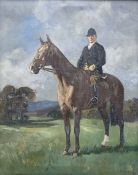 H Harris (British early 20th century): Mounted Jockey on Chestnut Horse