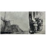 After Rembrandt van Rijn (Dutch 1606-1669): 'Beggars Receiving Alms' and 'The Windmill'