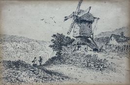 David Cox (British 1783-1859): Windmill by a Lane with Figures