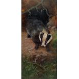 Gordon Ashely Hunter (British 1936-): Badger Leaving its Sett