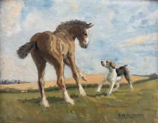 G W Allinson (British 20th century): Foal and Puppy Playing