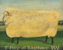 English Naive School (19th century): '1st Prize at Bagshawe 1881' Sheep