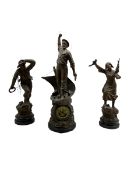 An imposing group of patinated spelter figures on round ebonised bases titled “Cod Fishing”