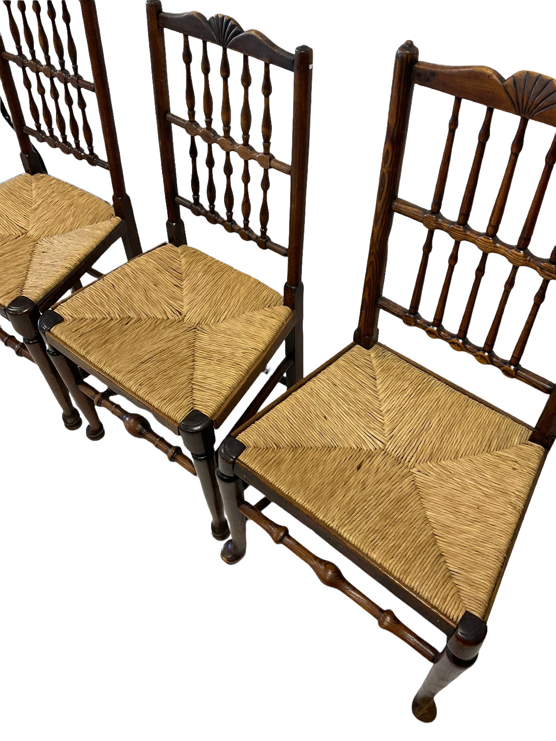 Set six spindle back chairs with rush seats - Image 4 of 5