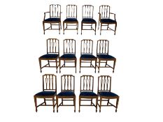 Set twelve (10+2) 20th century mahogany dining chairs with drop in seat pad