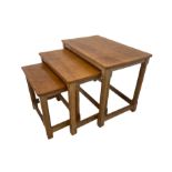 'Mouseman' oak nest of three tables