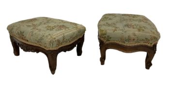 Pair Victorian walnut footstools