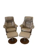 Zedere - pair of contemporary reclining swivel chairs together with matching footstools