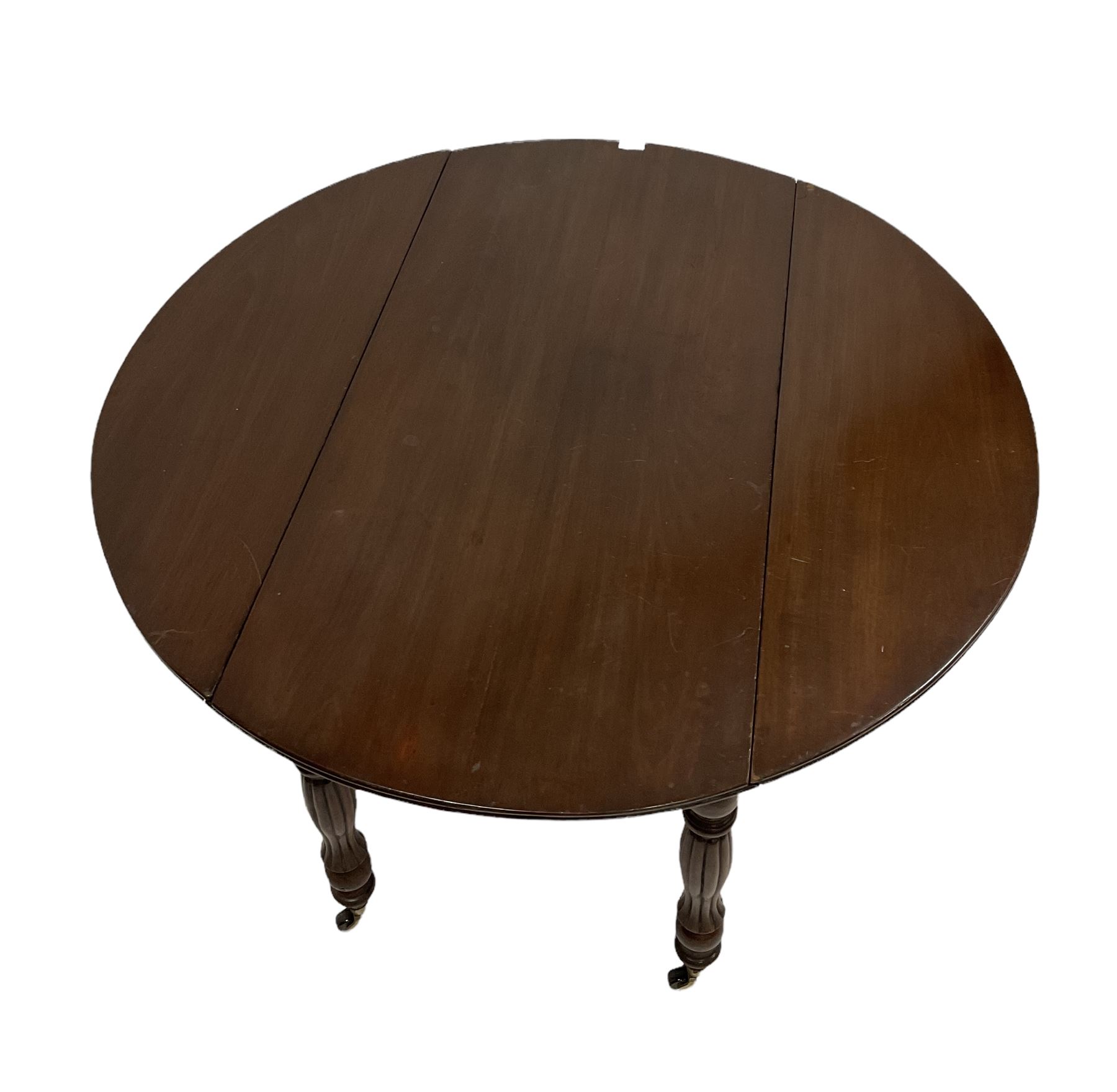 Early Victorian mahogany dropleaf table on turned lobe carved supports - Image 2 of 3