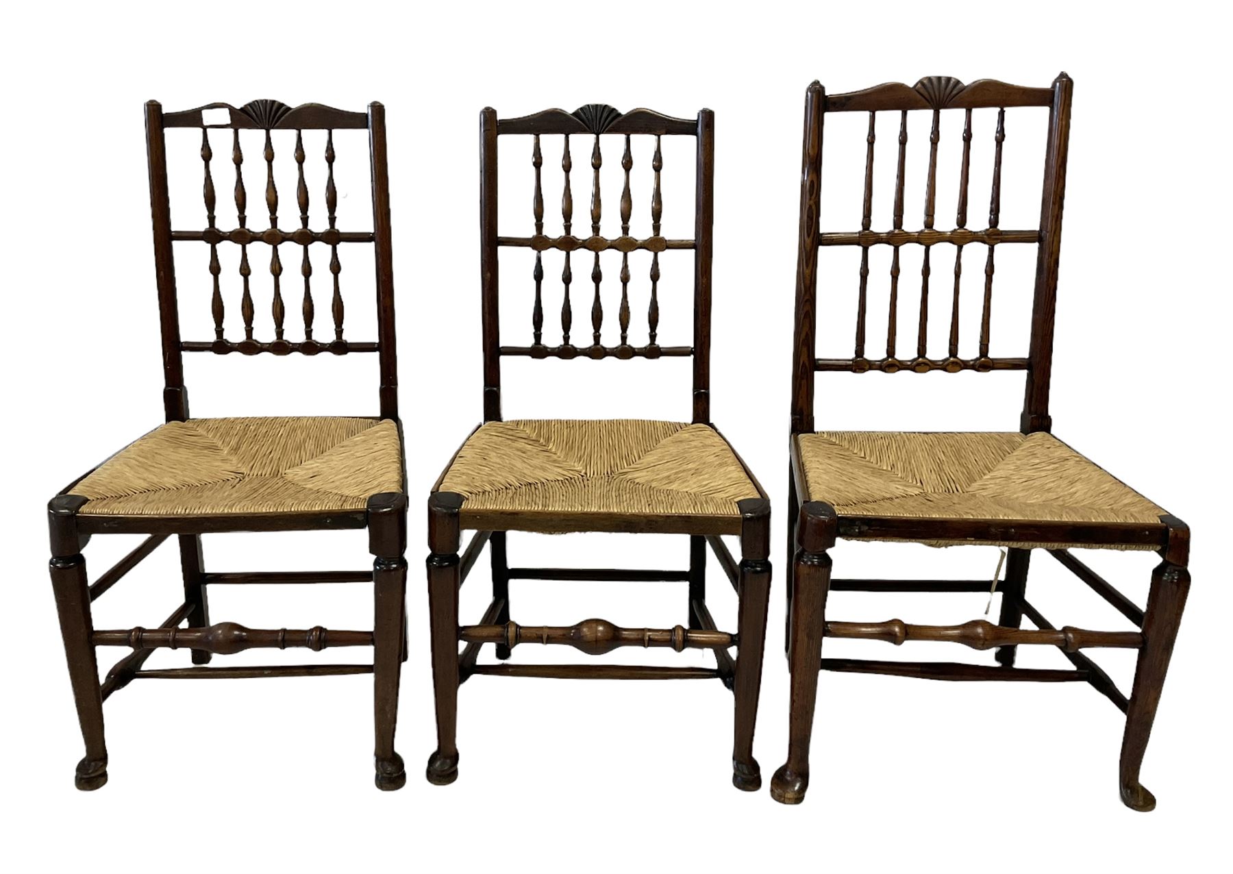 Set six spindle back chairs with rush seats - Image 3 of 5