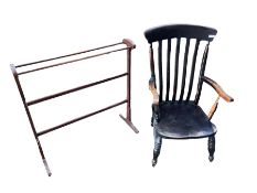 19h century ebonised farmhouse chair with towel airier