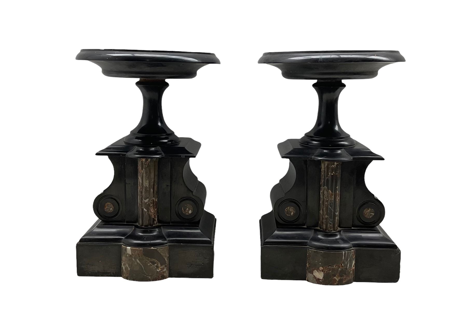 Pair of 19th century black slate garniture side ornaments