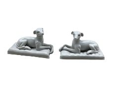 Pair of porcelain recumbent hounds