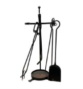 20th century wrought iron fire tidy comprising shovel