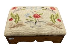 Needlework footstool with a pine base