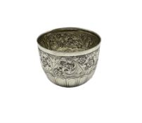 Victorian embossed silver bowl with leaves and flowers above a lappet base H8cm x D10cm London 1888