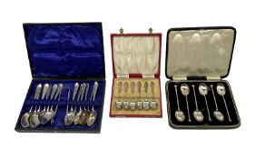 Set of twelve late Victorian engraved silver teaspoons and tongs Glasgow 1895 Maker J Blond & Son