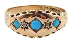 Early 20th century 9ct gold five stone turquoise and diamond ring by John Thompson & Sons